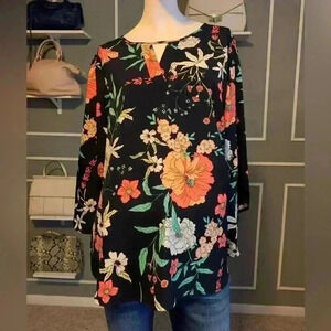 Van Heusen Women's Silk Floral Super Soft Top Blouse Mock Neck Size Medium